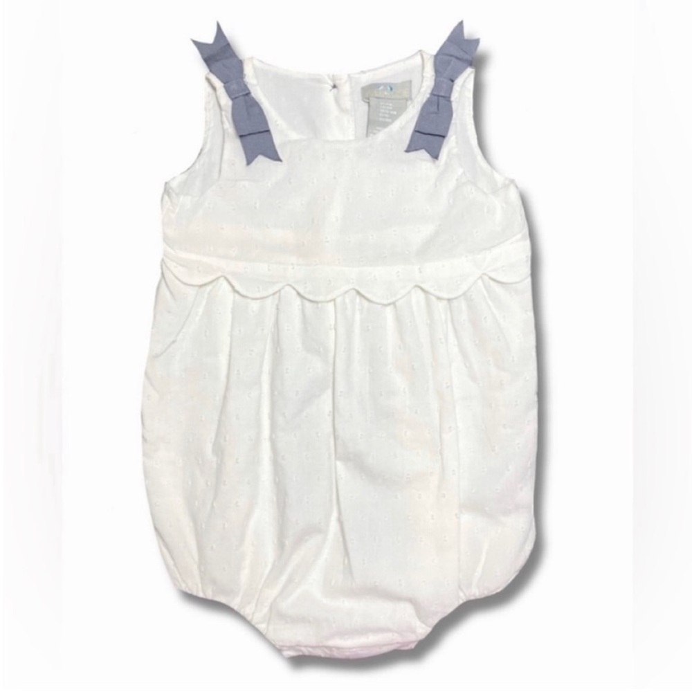 Piper & Posie White Scalloped Romper With Gray Accent Bows